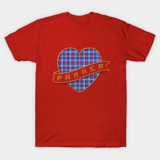 The PARKER Family Tartan - Retro Heart & Ribbon Calan Tartan Insignia T-Shirt